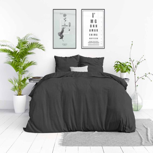 Dekbedovertrek Stone Washed Antraciet 200x220