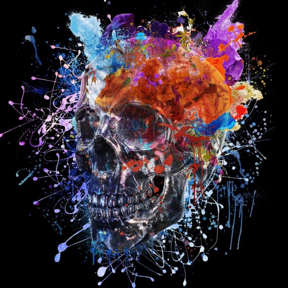 Glasschilderij Colorful Skull 80x80
