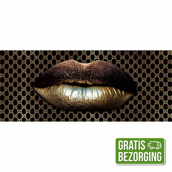 Glasschilderij Golden Lips 160x80