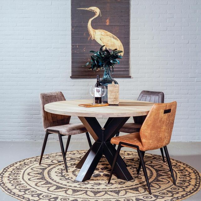 Rough Boomstamtafel Eiken Rond met Spinpoot